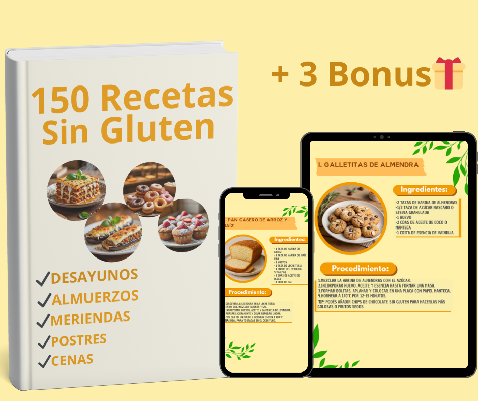 150 Recetas SIN GLUTEN + 3 BONUS DE REGALO🎁